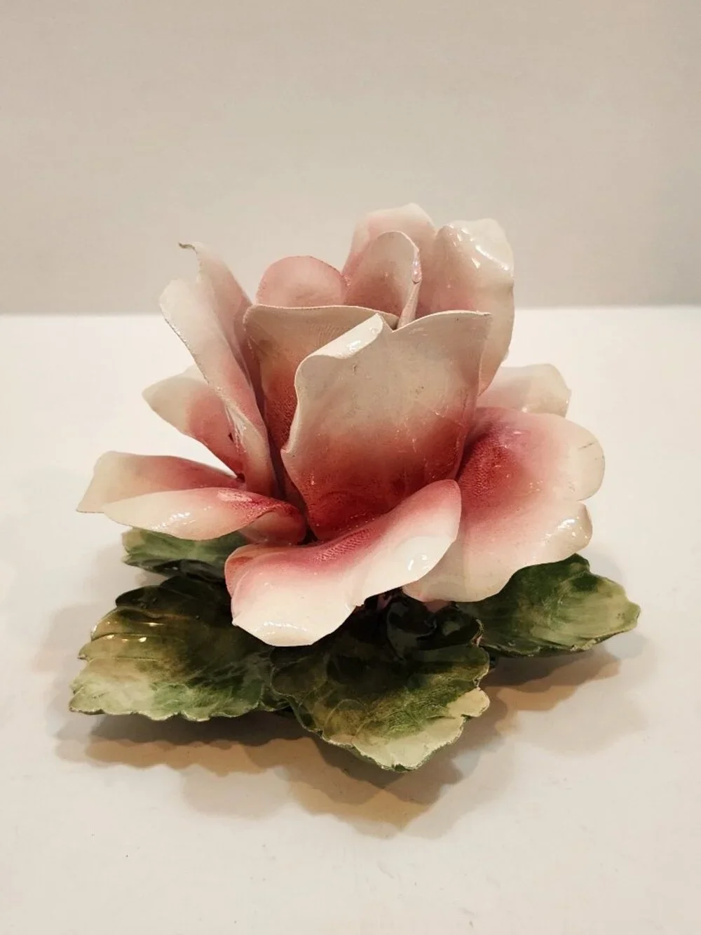 Vintage Pair of Capodimonte Porcelain Rose Candle Holders Italy